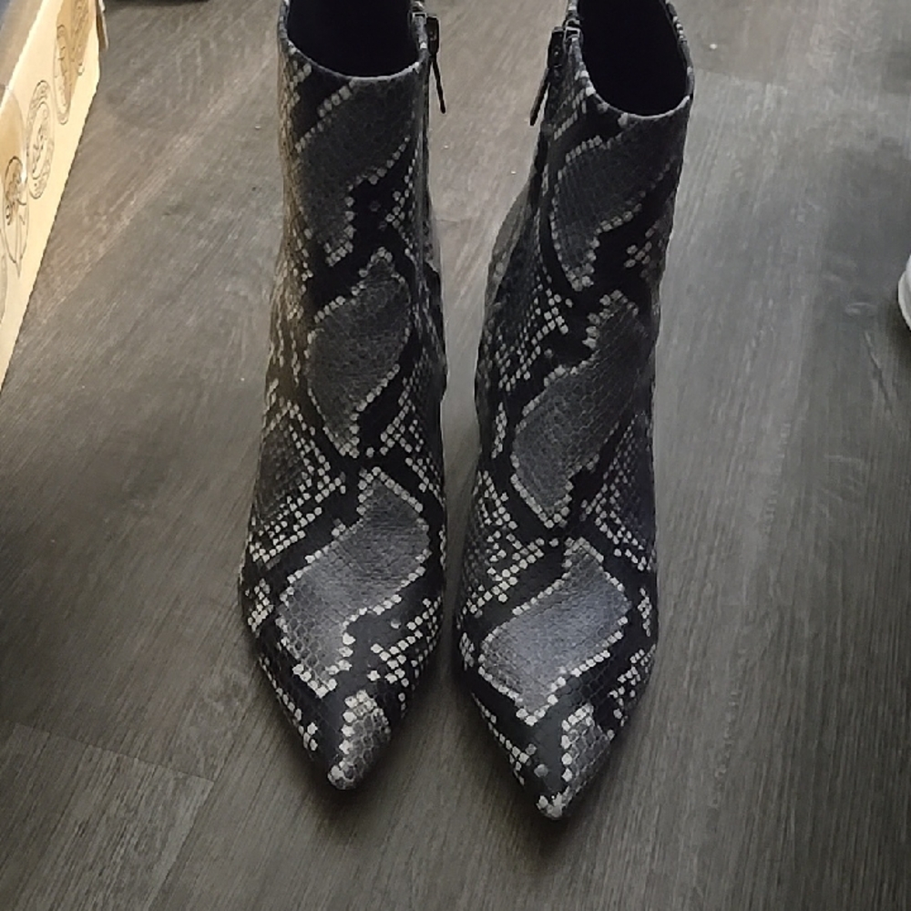 Marc Fisher Black and Gray Snakeskin Ankle Boots